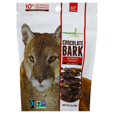 Endangered Species Dark Chocolate Bark 60% Cocoa Almonds & Peanuts - 4.7 Oz