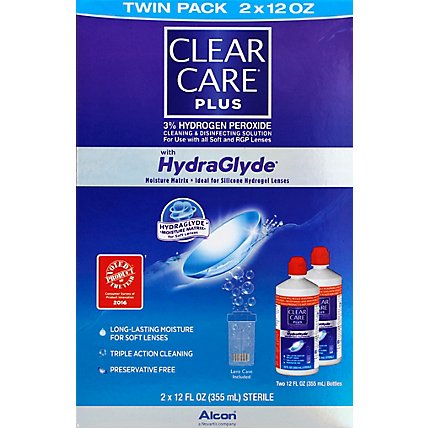 CLEAR CARE Plus Lens Solution Cleaning & Disinfecting With HydraGlyde - 2-12 Fl. Oz. - Image 2
