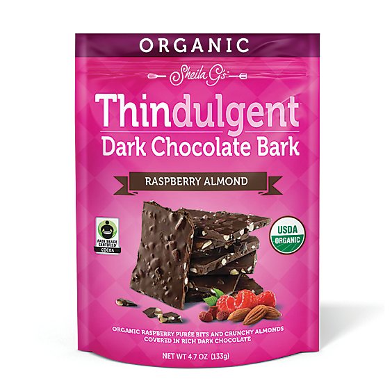 Sheila G Thindulgent Organic Dark Chocolate Raspberry Almond Bark - 4.7 Oz