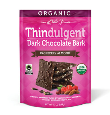 Sheila G Thindulgent Organic Dark Chocolate Raspberry Almond Bark - 4.7 Oz