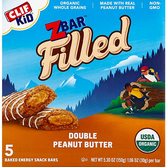 CLIF Kid Zbar Organic Filled Baked Energy Snack Double Peanut Butter Box 5 Count - 5.30 Oz