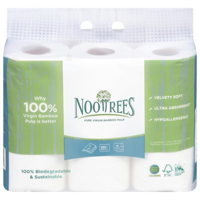 NooTrees Toilet Tissue Bamboo Soft Strong Absorbent Rolls 3-Ply Bag - 12 Roll
