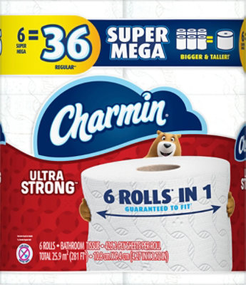 Charmin Ultra Strong Bathroom Tissue Super Mega Rolls 2 Ply - 6 Roll - Image 2