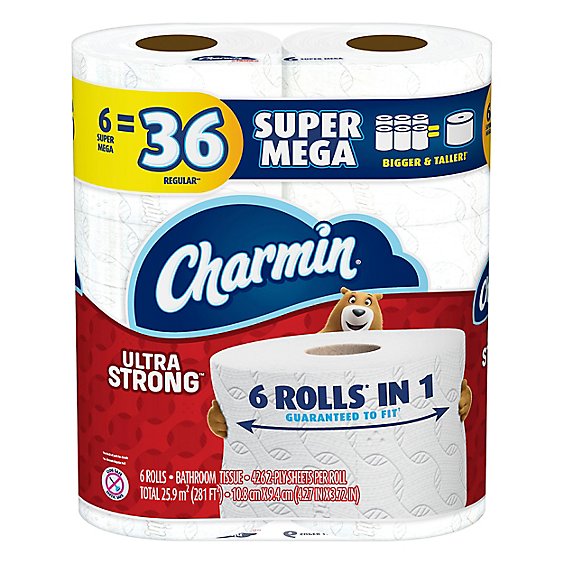 Charmin Ultra Strong Bathroom Tissue Super Mega Rolls 2 Ply - 6 Roll