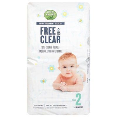 Open Nature Free & Clear Diapers Ultra Absorbent Size 2 - 36 Count