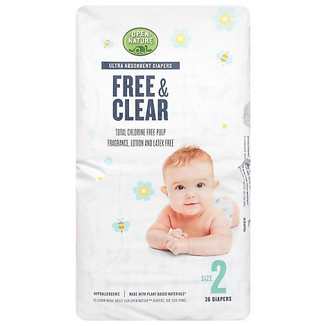 Open Nature Free & Clear Diapers Ultra Absorbent Size 2 - 36 Count