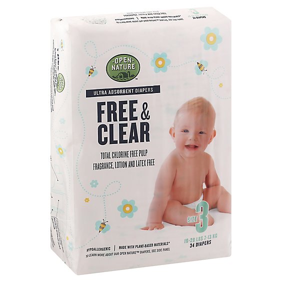 Open Nature Free & Clear Diapers Ultra Absorbent Size 3 - 34 Count