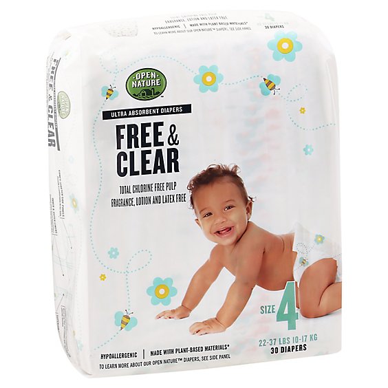 Open Nature Free & Clear Diapers Ultra Absorbent Size 4 - 30 Count