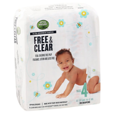 Open Nature Free & Clear Diapers Ultra Absorbent Size 4 - 30 Count