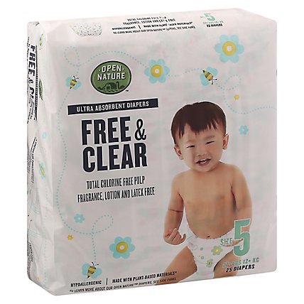 Open Nature Free & Clear Diapers Ultra Absorbent Size 5 - 25 Count - Image 1