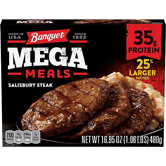 Banquet Mega Meals Salisbury Steak Frozen Dinner - 16.95 Oz