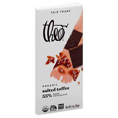 Theo Bar 55pct Dark Chocolate Salted Toffee - 3 Oz