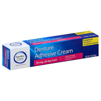 Signature Care Denture Adhesive Cream Strong All Day Hold - 2.4 Oz - Safeway