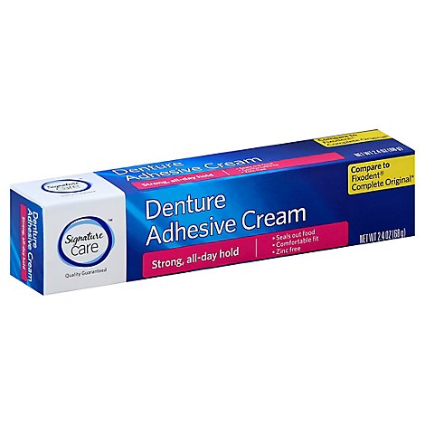 Signature Care Denture Adhesive Cream Strong All Day Hold - 2.4 Oz