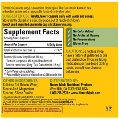 Nature Made Herbal Supplement Capsules Turmeric Curcumin - 120 Count - Image 4