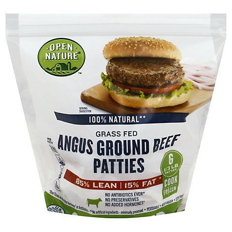 Open Nature Beef Hamburger Patties 85% Lean 15% Fat - 32 Oz.