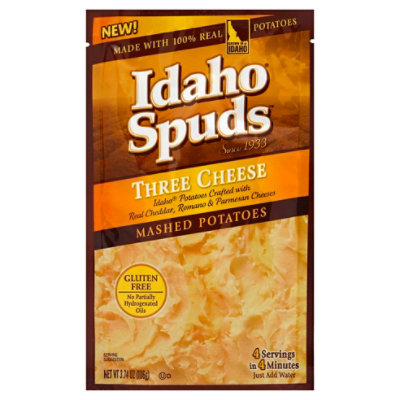 Idaho Spuds Potatoes Mashed Gluten Free Three Cheese Pouch - 3.74 Oz