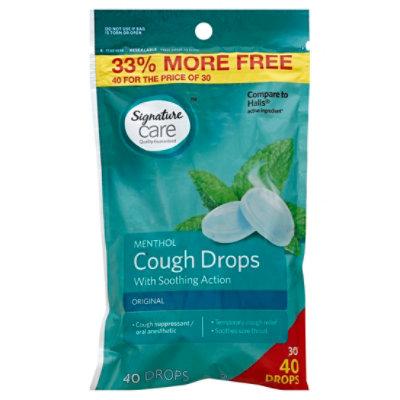 Signature Care Cough Drops Menthol Soothing Action Original - 40 Count