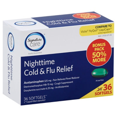 Signature Care Cold & Flu Relief Nighttime Acetaminophen 325mg Softgel