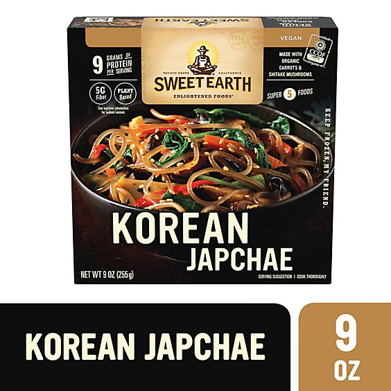 Sweet Earth Korean Japchae Vegan Plant Based Protein Organic Frozen Dinner Bowl - 9 Oz