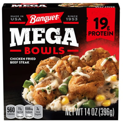 Banquet Mega Bowls Chicken Fried Beef Steak Frozen Meal - 14 Oz - Image 1