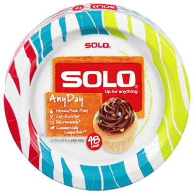 SOLO Up For Anything Paper Plates Heavy Duty 6.785 Inch - 48 Count