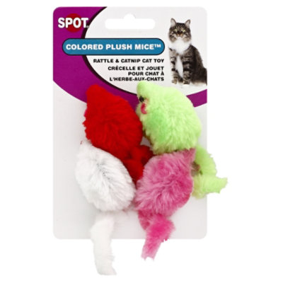 SPOT Cat Toy Plush Mice Colored Rattle & Cathip Card - 4 Count - Randalls