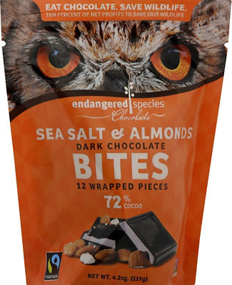 Endangered Species Dark Chocolate Bites 72% Cocoa With Sea Salt & Almonds - 4.2 Oz