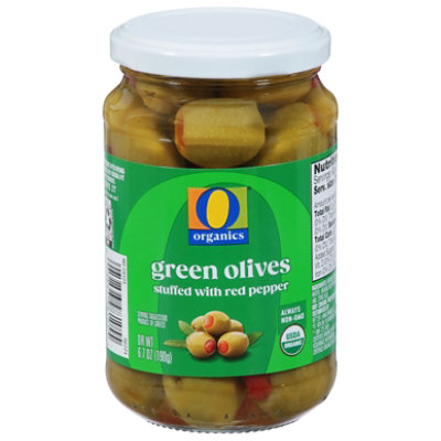 O Organics Organic Olives Green Stuffed With Red Pepper - 6.7 Oz