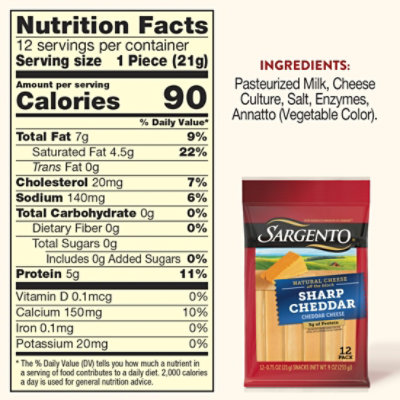 Sargento Sharp Natural Cheddar Cheese Snack Sticks 12 Count - 9 Oz - Image 4