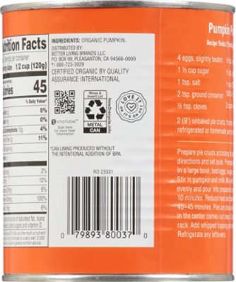 O Organics Organic Canned Pumpkin Pure 100 Percent - 29 Oz - Image 7