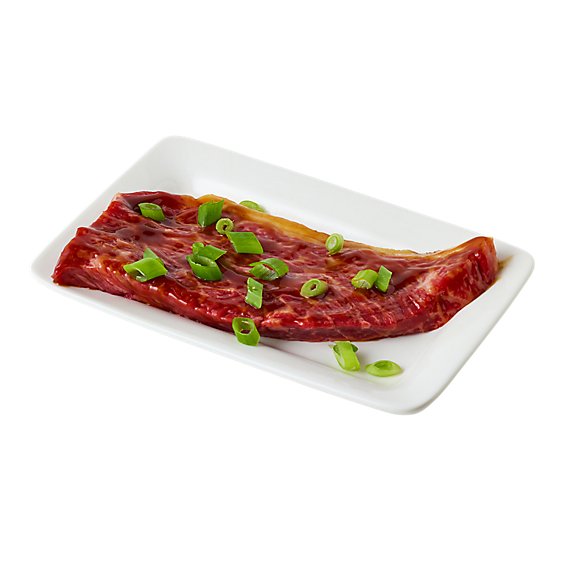 Meat Service Counter USDA Choice Beef Strips Boneless W/Kalbi Mrnde Tenderized - 1.25 LB