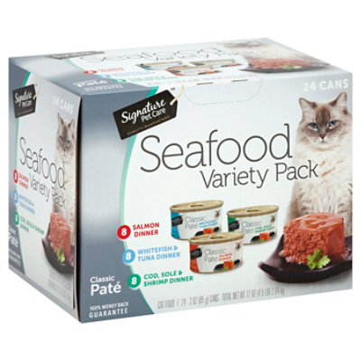 Signature Pet Care Cat Food Classic Pate Seafood Variety Pack Box - 24-3 Oz