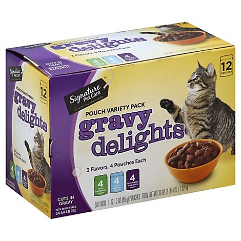 Signature Pet Care Cat Food Gravy Delights Pouch Variety Pack Box - 12-3 Oz