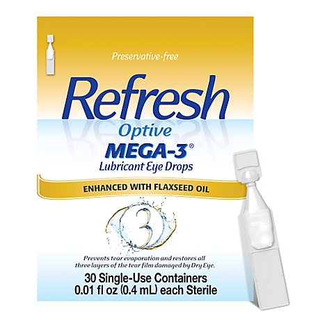 Refresh Optive Non Preserved Tears Mega-3 Lubricant Eye Drops 30 Count - 0.01 Fl. Oz.