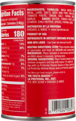 La Preferida Tamales With Sauce Beef & Pork Can - 15 Oz - Image 5