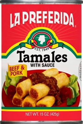 La Preferida Tamales With Sauce Beef & Pork Can - 15 Oz - Image 2