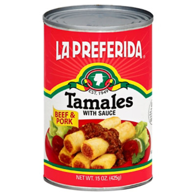 La Preferida Tamales With Sauce Beef & Pork Can - 15 Oz - Image 1