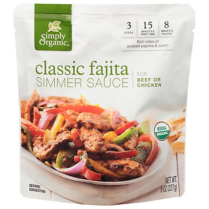 Simply Organic Organic Simmer Sauce Classic Fajita For Beef Or Chicken Pouch - 8 Oz - Image 1