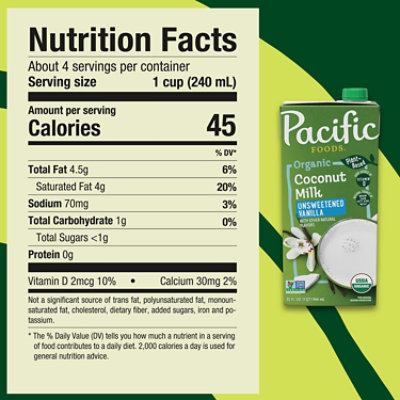 Pacific Foods Organic Unsweetened Vanilla Coconut Milk - 32 Fl. Oz. - Image 4