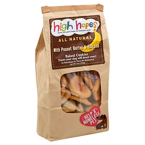 High Hopes Dog Treats All Natural Baked Cookies with Peanut Butter Banana Bag - 11 Oz