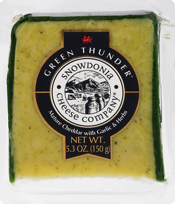 Snowdonia Green Thunder Mature Cheddar With Garlic & Garden Herbs Ew Wedge - 5.3 Oz