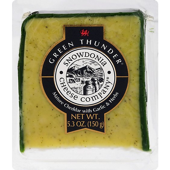 Snowdonia Green Thunder Mature Cheddar With Garlic & Garden Herbs Ew Wedge - 5.3 Oz