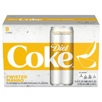 Diet Coke Soda Pop Twisted Mango Flavored 8 Count - 12 Fl. Oz.