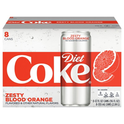 Diet Coke Soda Pop Zesty Blood Orange Flavored 8 Count - 12 Fl. Oz.