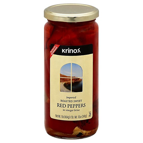 Krinos Red Peppers Roasted Sweet In Vinegar Brine - 1 Lb