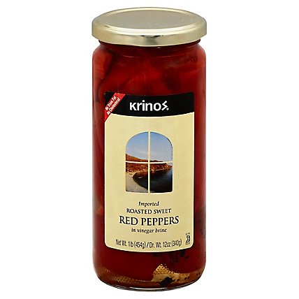 Krinos Red Peppers Roasted Sweet In Vinegar Brine - 1 Lb - Image 1
