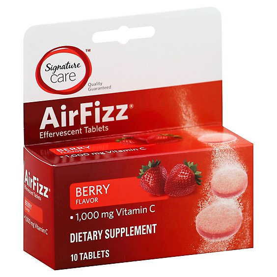 Signature Care Air Fizz Dietary Supplement VitC 1000mg Effervescent Tblt Brry - 10 Count