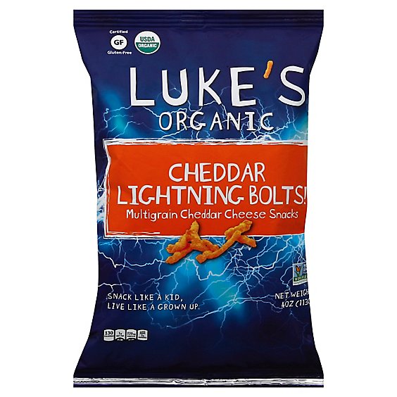 Lukes Organic Cheddar Lightning Bolts - 4 Oz