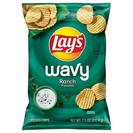 Lays Potato Chips Wavy Ranch - 7.5 Oz